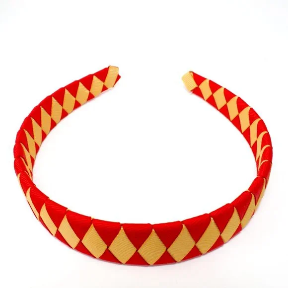 Handmade Diamond Pattern Red Gold Double Ribbon Headband SF 49ers Handcraft - Picture 2 of 4